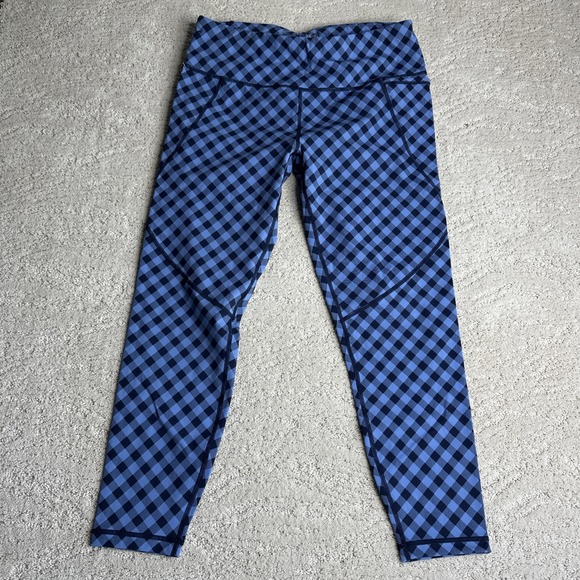 Women's Sweaty Betty Size 10 Blue Checkered 7/8 Length Power Leggings - Picture 1 of 6